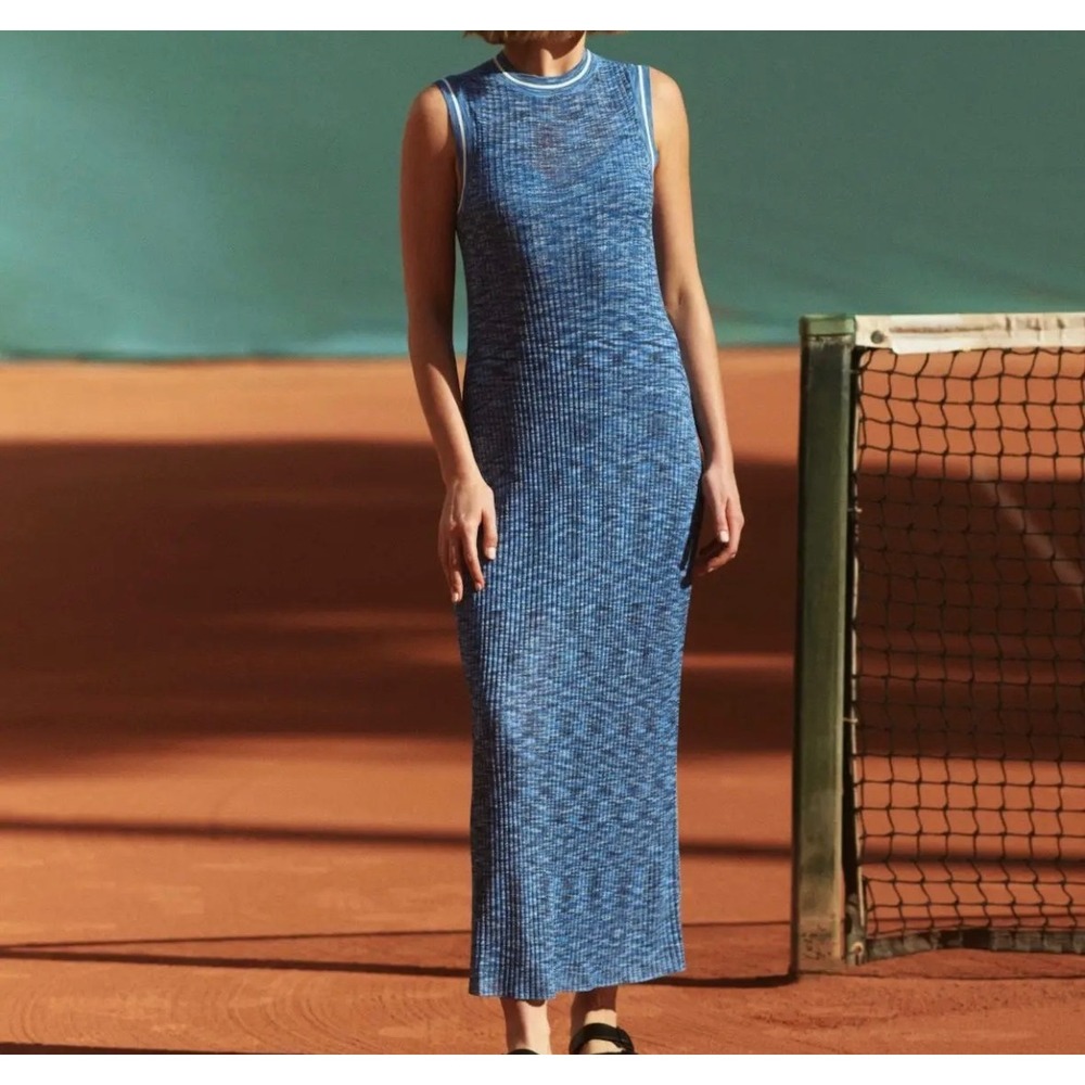 Ted Baker Space Dye Knit Maxi Dress Womens Blue Size 2 (6) Sleeveless Sheath